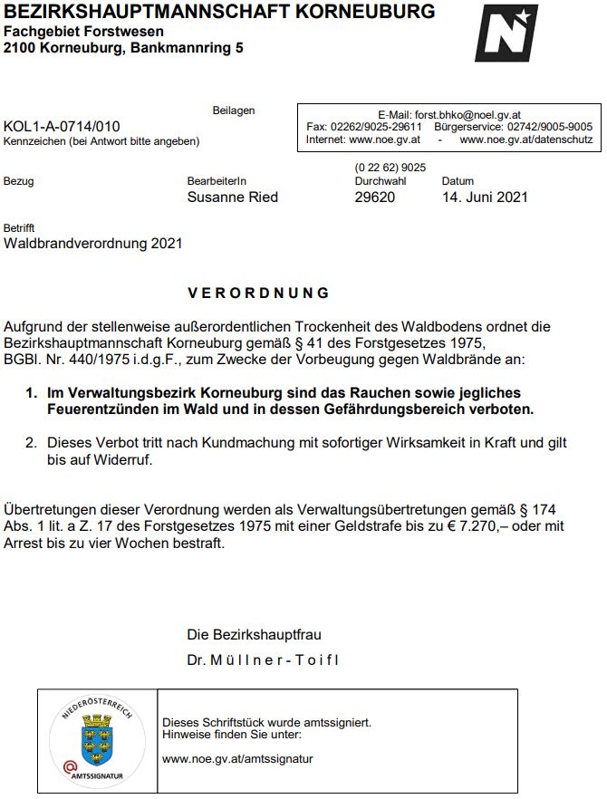 Waldbrandverordnung 2021
