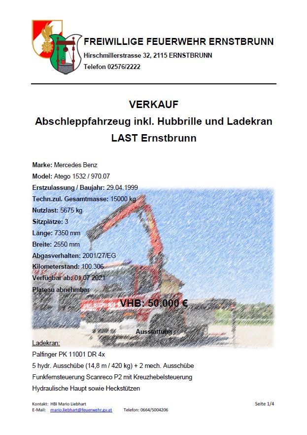 VERKAUF LAST Ernstbrunn Abschleppfahrzeug inkl. Hubbrille und Ladekran