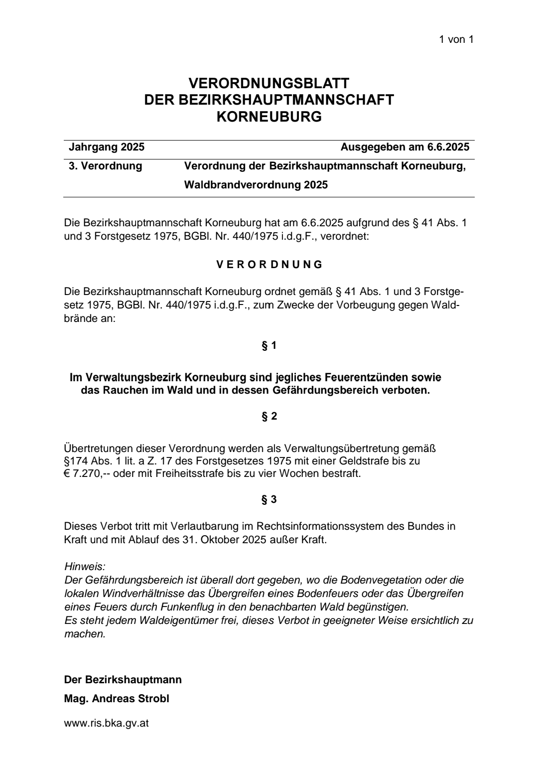 Waldbrandverordnung 2025