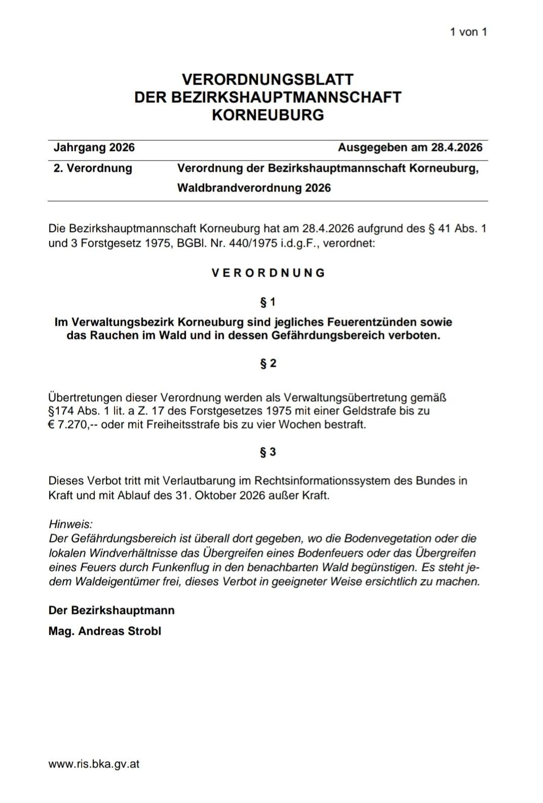 Waldbrandverordnung 2026